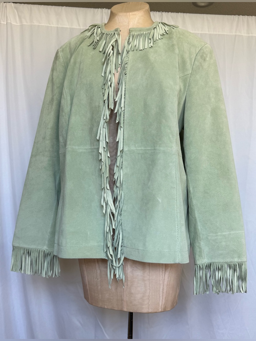 VINTAGE Green Suede Fringe Jacket - Picture 6 of 12